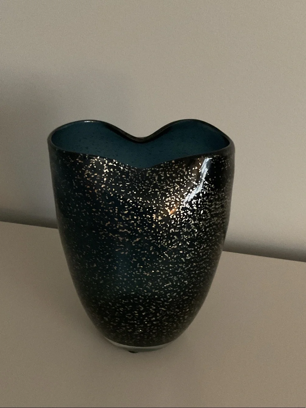 Handblown Navy Speckled Art Glass Vase - Elegant Home Accent